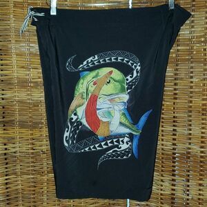 Wailoa Hawaii Islands Tribal Ulua Fish and Hook Board Shorts 40